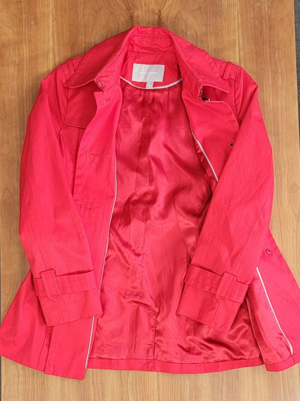 Banana Republic Red Spring Belted Cotton Rain Coat Jacket - SP - Picture 5 of 7